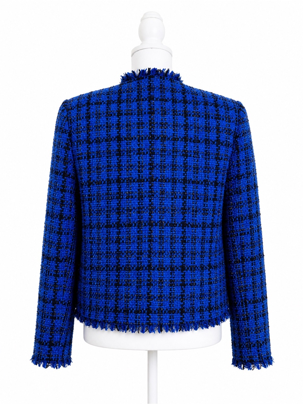 NWT Alice+Olivia Royal Blue and Black Kidman Tweed Jacket w/ Fringe Trim - Picture 3 of 8
